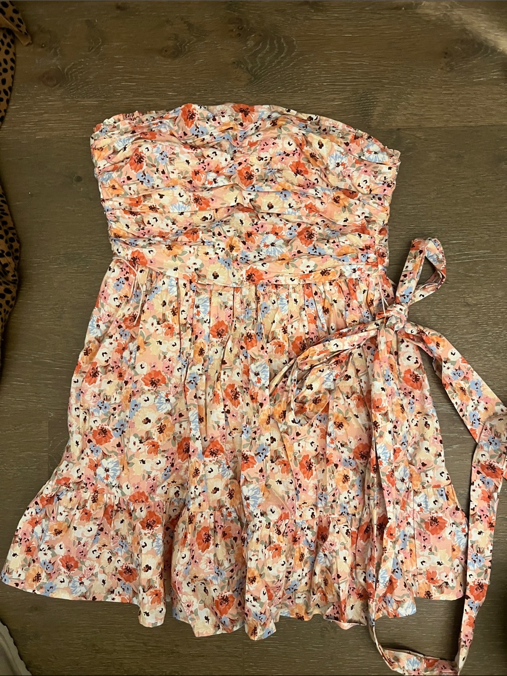Aqua Strapless Mini Dress in Peach Floral